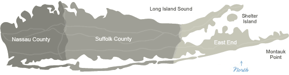 Long Island Map Showing Three Regions